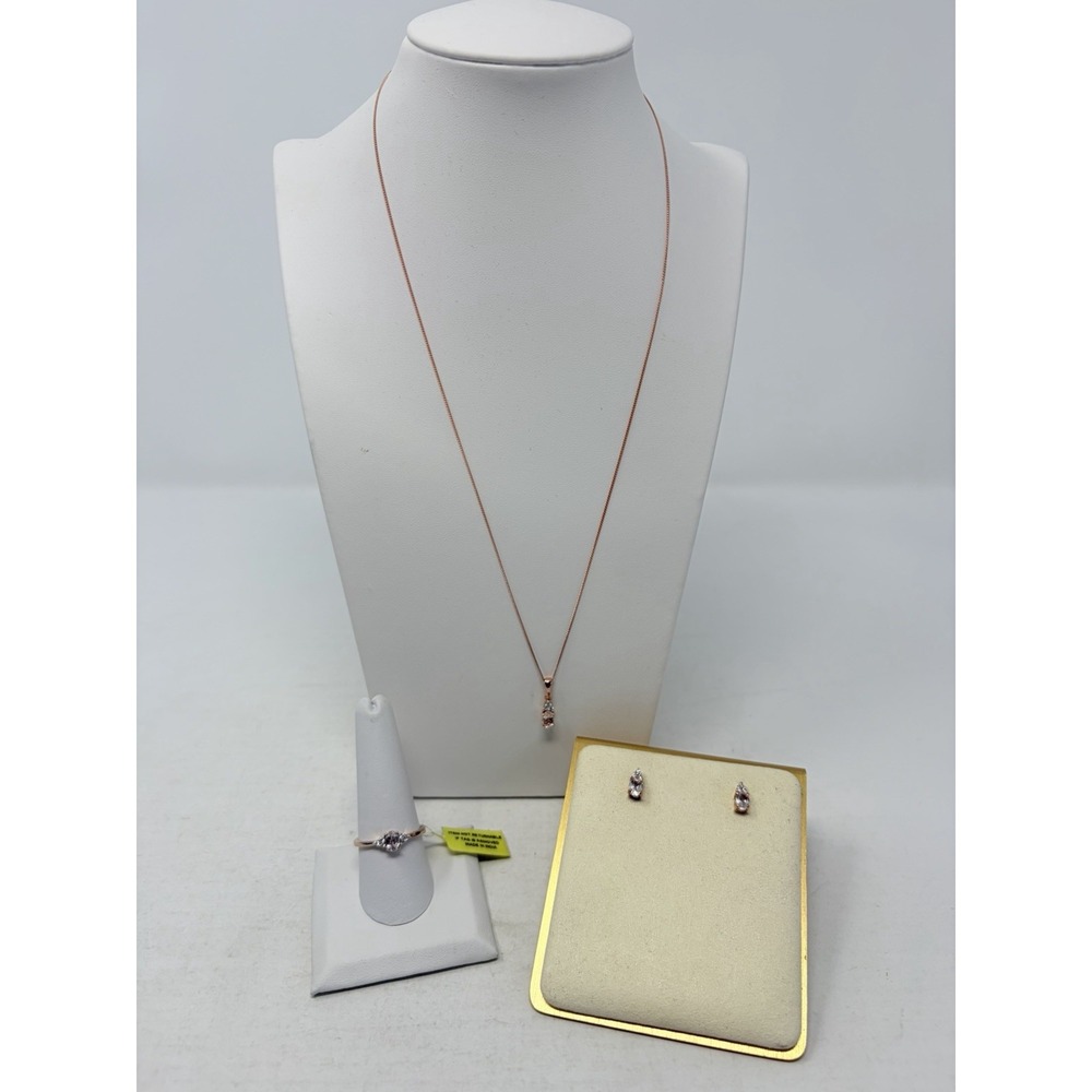 Shop LC Marropino Morganite/Cambodian Zircon Necklace/Ring/Earrings Set 5393